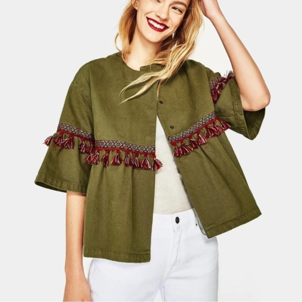 Zara Olive Green Denim Jacket